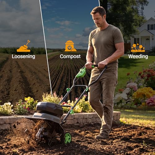 WORKPROX 40V Cordless Garden Tiller, 12" Wide & 8" Deep Tilling - size: 40V / 12-Inch