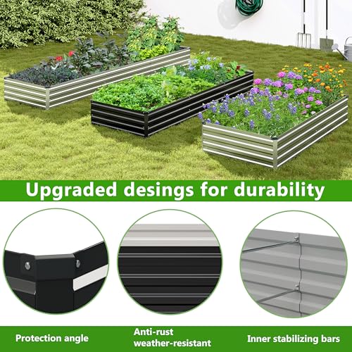 2PCS 12x3x1ft Galvanized Raised Garden Bed,Outdoor Planter Box Metal Patio Kit Planting Bed for Vegetables Flowers Herb,Black - size: 12x3x1(2PCS), style: Black
