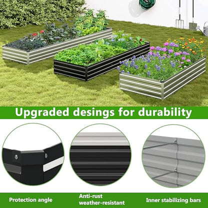 2PCS 12x3x1ft Galvanized Raised Garden Bed,Outdoor Planter Box Metal Patio Kit Planting Bed for Vegetables Flowers Herb,Black - size: 12x3x1(2PCS), style: Black