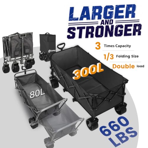 Sekey 300L Extended Collapsible Wagon, 660 lb Capacity, 48 in Long - color: Black