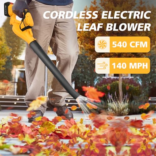 Cordless Leaf Blower 21V 800W 2 x 3.0Ah Rechargeable Batteries - color: Yellow