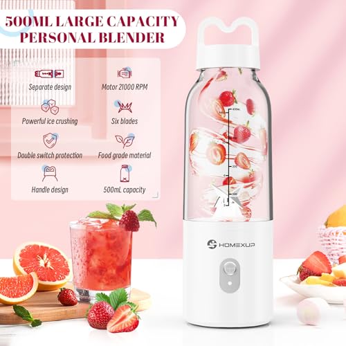 HOMEXUP Portable Personal Blender 17oz, 175W Smoothie Maker,White - color: White