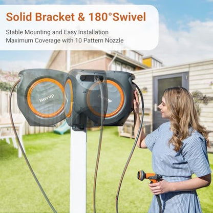 Ruvup Garden Hose Reel 5/8"x100ft Retractable Water Hose With Metal Bracket - size: 5/8" 100ft