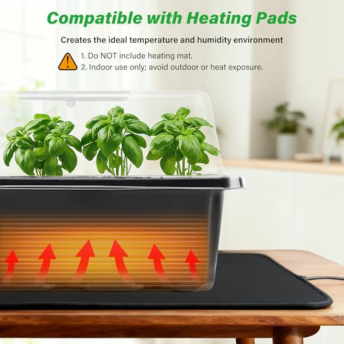 Bonviee 5-Pack Seed Starter Trays, Humidity Dome, Base, 12-Cell Tray, Black - color: Black, size: 5 Packs
