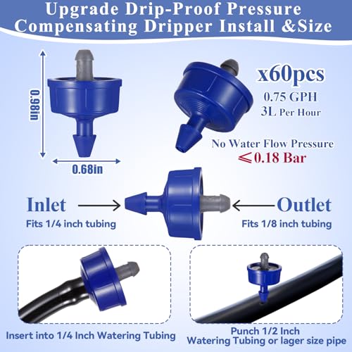 60Pcs 0.75 GPH Drippers Pressure Compensating Drip Emitters - color: 60 PCS 0.75GPH