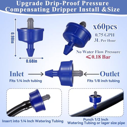 60Pcs 0.75 GPH Drippers Pressure Compensating Drip Emitters - color: 60 PCS 0.75GPH