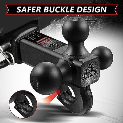 XPE Tri Ball Trailer Hitch Mount with Hook Fits 2 Inch Receiver Matte Black