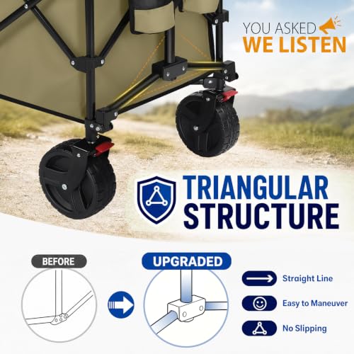 Sekey 300L Extended Collapsible Wagon, 660 lb Capacity, 48 in Long - color: Khaki