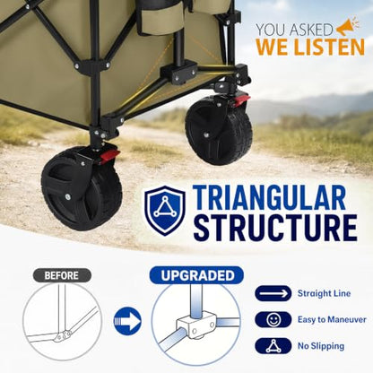 Sekey 300L Extended Collapsible Wagon, 660 lb Capacity, 48 in Long - color: Khaki