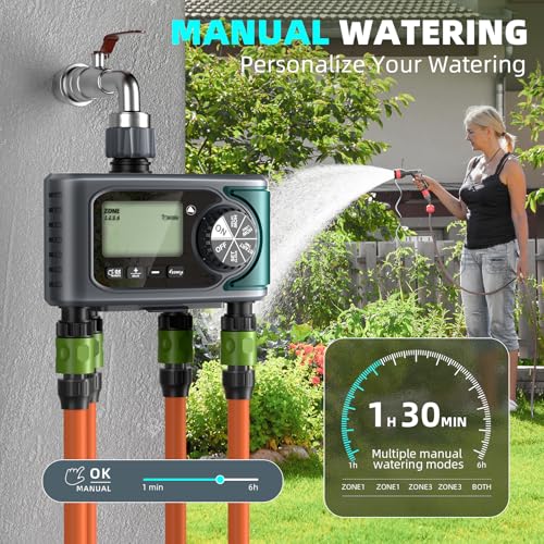 Sprinkler Timer 4 Zone, Programmable Water Timer for Garden Hose with Rain Delay, Manual and Automatic Irrigation Controller System, 4 Outlets Timed Irrigation Controller System for Lawn - size: 4 Outlet