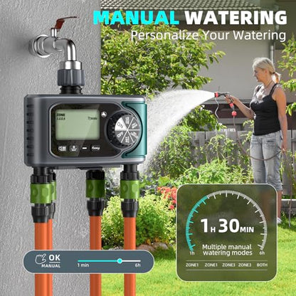 Sprinkler Timer 4 Zone, Programmable Water Timer for Garden Hose with Rain Delay, Manual and Automatic Irrigation Controller System, 4 Outlets Timed Irrigation Controller System for Lawn - size: 4 Outlet