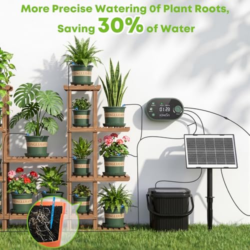 Solar Drip Irrigation System Kit, Auto Plant Waterer for 15 Pots
