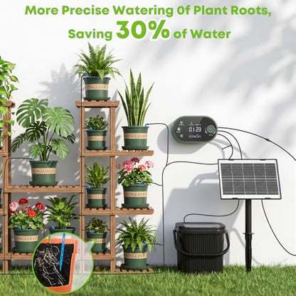 Solar Drip Irrigation System Kit, Auto Plant Waterer for 15 Pots