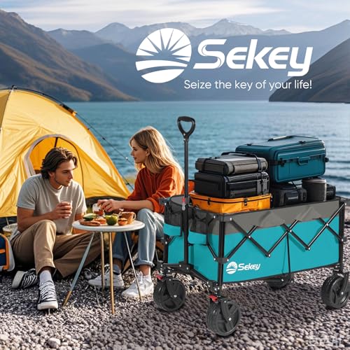 Sekey 220L Beach Wagon, 330 lb Capacity, Foldable, 8 in Wide Wheels - color: Turquoise