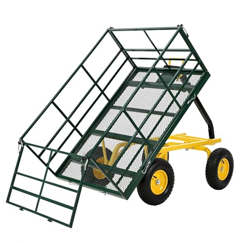 Heavy Duty 1500 Lbs Capacity Mesh Steel Garden Cart Folding Utility Wagon with Removable Sides, Garden Cart on Wheels for Gardening Soil, Tools, and Plant Transport