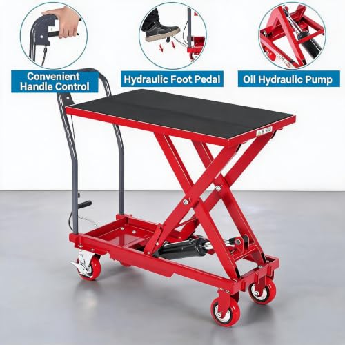 Garvee Hydraulic Lift Table Cart, 500LBS Capacity, 28.5" Lifting Height - color: Red, size: 500 LBS