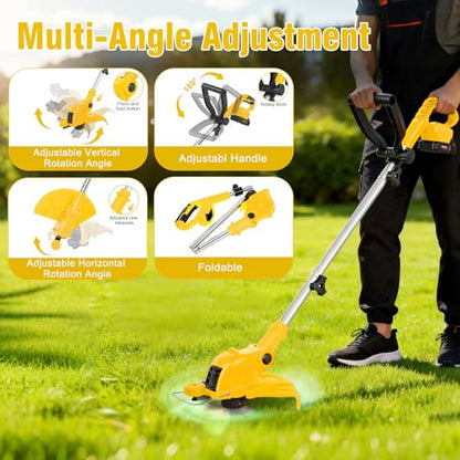 12 Inch Electric Weed Wacker with 2 x2.5Ah Battery Powered Weed Eater - color: Pale Yellow