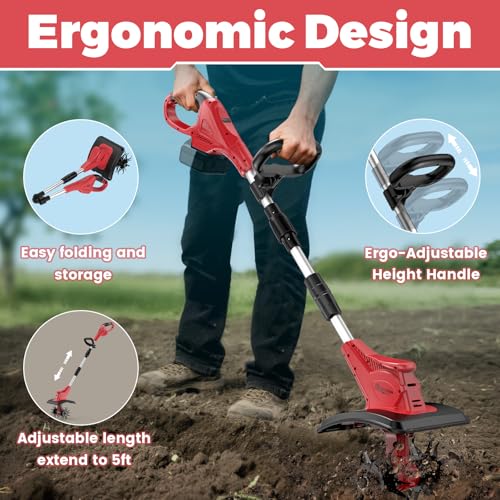 Battery Powered Tiller Compatible with Milwaukee 18V Battery(Tool Only), 310RPM Folding Electric Rototiller Features 40 Steel Tines, 9.1In Tilling Width & 6.3In Depth Tiller - color: Compatible with Milwaukee 18V Battery