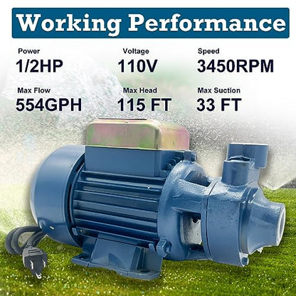 Water Transfer Pump 110V Electric Water Booster Pump 1/2 HP 554GPH Industrial Centrifugal Clean Water Pump For Pool Pond Water Transfer Pressure Tank Water Filling ，Irrigation,Household Water Supply - style: 1/2 HP Water Booster Pump