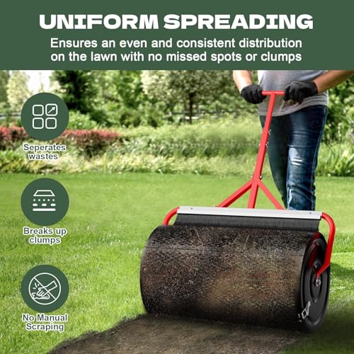 Compost Peat Moss Spreader with Brush Mesh Cleaner, 24 Inch Lawn Roller - size: 24 INCH