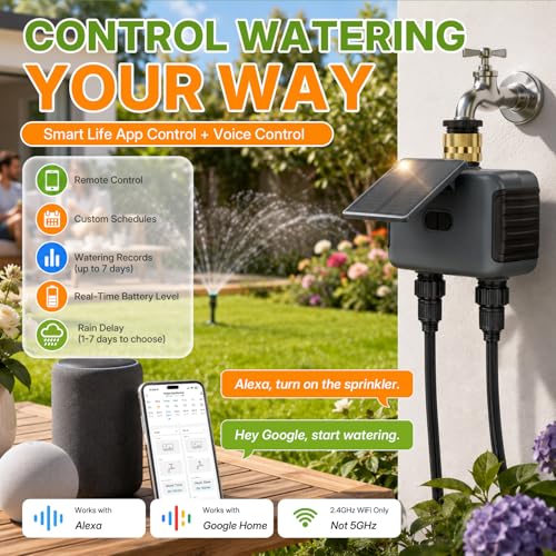 Mcbazel Solar & Type-C Charging WiFi Water Timer for Garden Hose, Smart 2-Zone Sprinkler Controller with App & Voice Control, Programmable Irrigation System with Auto & Manual Modes for Yard