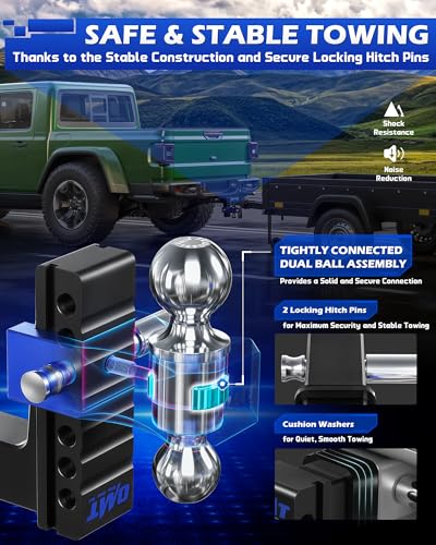 OMT Adjustable Trailer Hitch, 2 Inch Receiver, 12500 LBS Drop Hitch - color: Black-Blue, size: 2" Shank & 6" Drop