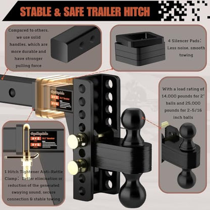 2" Adjustable Trailer Hitch with Tightener, 6-Inch Rise/Drop - size: 6 inch