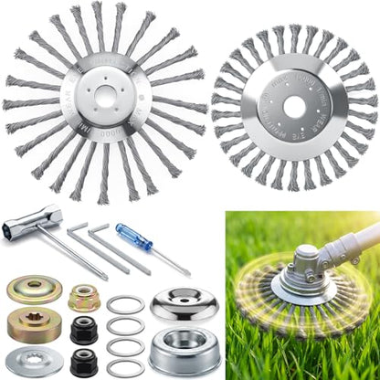 Landhoow 8 Inch + 10 Inch Steel Wire Trimmer Head Weed Indestructible Trimmer Blade Head Heavy Duty Replacement Weed Blade for Lawn Mower, Brush Cutter, Compatible with 25.4mm/1inch