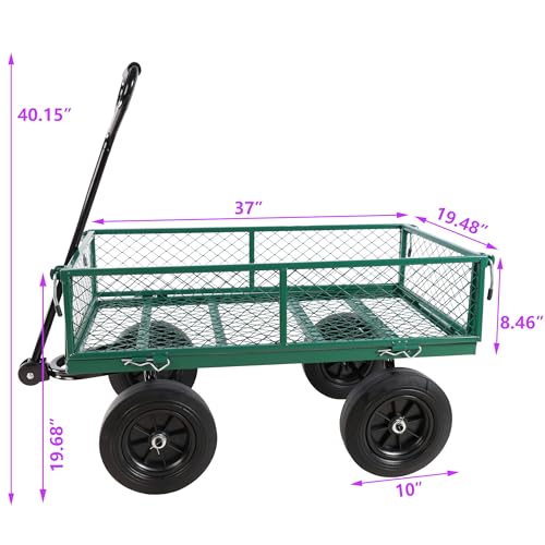 Wagon Removable Side, can be Used for Farm, Warehouse, etc. Garden car, Solid Wheels (Green Solid Wheels) - color: Green Solid Wheels