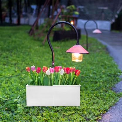 AuldHome Design Umbrella Planter for Patio Table (White Square), w/Umbrella Hole, Enamelware Rectangular Planter Pots - color: White, size: Large Square