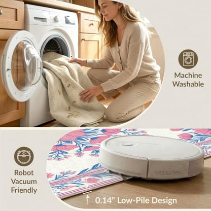 9'x12' Pink Toile Motif Way Flower Chinoiserie Washable Area Rug - color: Pink/Pattern 17, size: 9' x 12' (Rectangular)