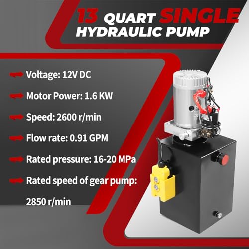 Nakkaa 12V DC 13 Quart Single Acting Hydraulic Pump Hydraulic Power Unit - size: 13 Quart Single