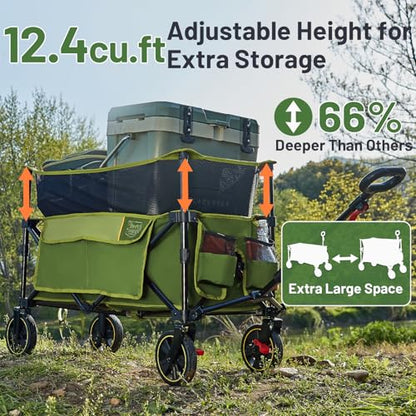 Timber Ridge Collapsible Folding Wagon 350L Extra Large with Brake - color: Green, size: 350L