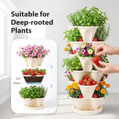 Roixeeds Vertical Planter Tower - 6 Tier Stackable Garden Planters for Strawberries, Herbs, Flowers, Vegetables, Indoor Outdoor Use