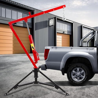 GarveeLife 1000 LBS Hydraulic Pickup Truck Crane, 360° Swivel Hitch Mounted Hoist with 3 Adjustable Booms, Truck Bed Crane for Lifting Engine, Deer, or Construction Goods-Red - color: Red