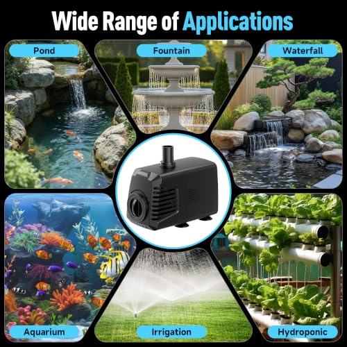 POPOSOAP 680GPH Submersible Water Pump, Water Fountain (2400L/H, 55W) with 8.5FT High Lift Adjustable & 3 Nozzles & 16.4FT Cord, Ultra Quiet Aquarium Pump for Pond Fountain Waterfall Hydroponics-Q104 - size: 680GPH