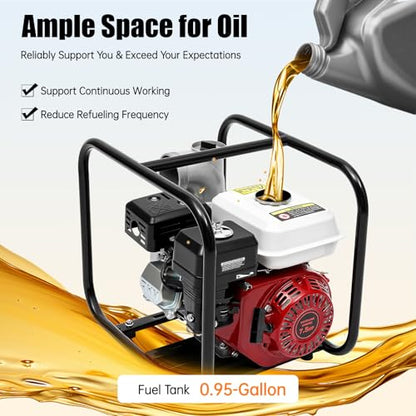 3 Inch Trash Pump, 7.5HP 210cc Gasoline Powered Water Pump, 60m³/h Flow, 3" Inlet/Outlet, 91.86ft Head, 22.97ft Suction, Portable High Flow Water Transfer Pump for Farm Irrigation, Pool, Garden - size: 3 inch