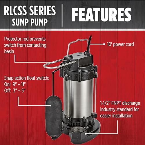 Red Lion RL75CSS, 115V, 3/4 HP, 4500 GPH Automatic Sump Pump, 10' Cord - style: 3/4 HP, 4500 GPH
