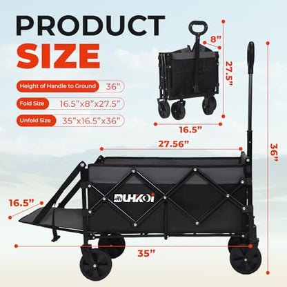 Foldable Wagon with Tailgate,12 lb Lightweight Small Utility Cart - color: Black Gray