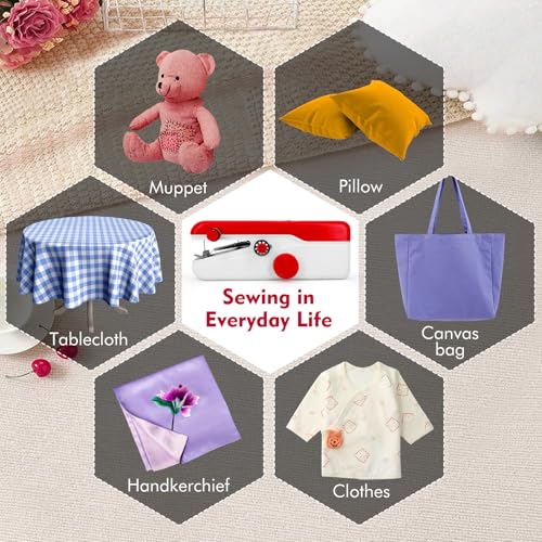 Handheld Sewing Machine for Beginners, Portable with Accessories - color: Red