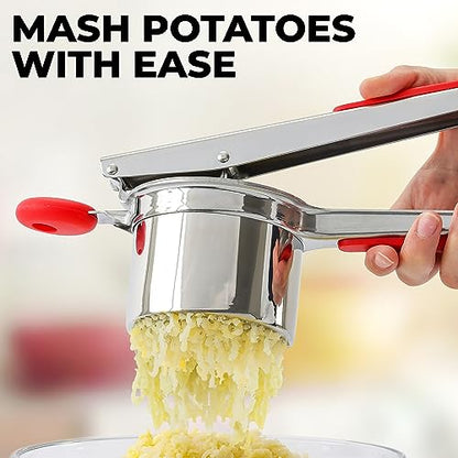 Zulay Kitchen Premium Large 15oz Potato Ricer, Heavy Duty Professional Stainless Steel Potato Masher and Ricer Kitchen Tool, Press and Mash Kitchen Gadget - Red and Silver - color: Red & Silver, size: Three Discs