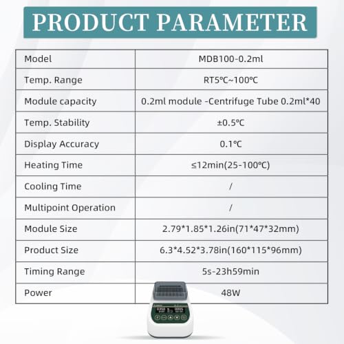 MDB100 Mini Dry Bath Incubator Heater, 0.2ml×40, Programmable - size: 0.2