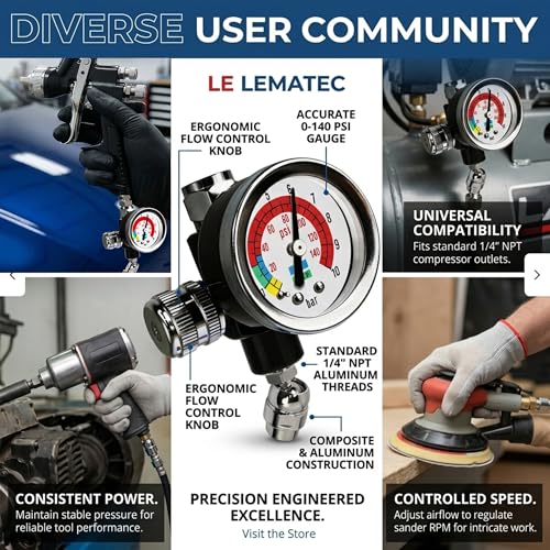LE LEMATEC Air Pressure Regulator with Gauge for HVLP Paint Spray Guns - size: Small In-line