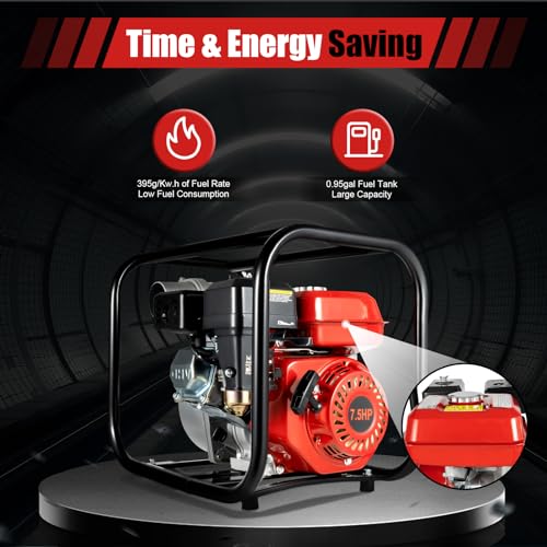 7.5HP Gasoline Water Pump 3 Inch 4-Stroke 196CC High Flow Irrigation Pump Air-Cooled Engine Portable Farm Garden Water Transfer Pump for Heavy Duty Water Movement