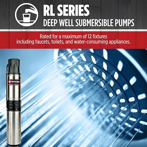 Red Lion RL12G05-3W2V Submersible Well Pump, 1/2 HP,3-Wire, 230V, 12 GPM | Control box included, Fits 4" wells, Dependable performance for depths to 120', Steel case/thermoplastic discharge, 14942405 - style: 1/2-HP