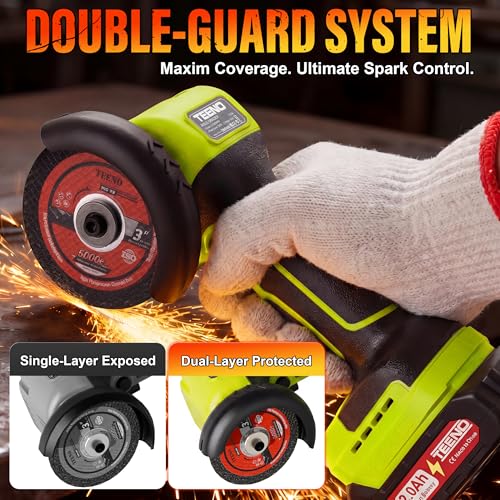 TEENO Cordless Angle Grinder 3", 21V Mini Cut-Off Tool, LCD Display, Green - color: Green