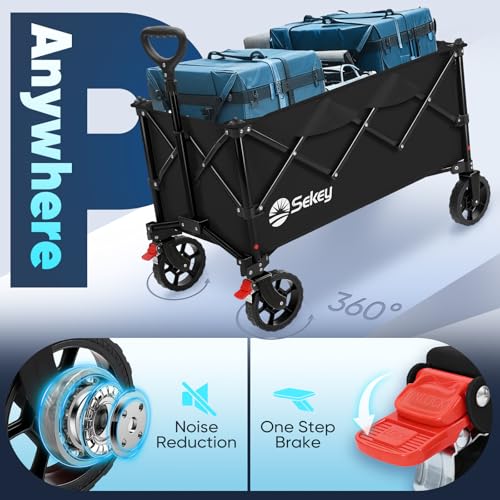 Sekey Collapsible Wagon, 300 lb Capacity, 29 in Cargo Bed, Compact Fold - color: Black