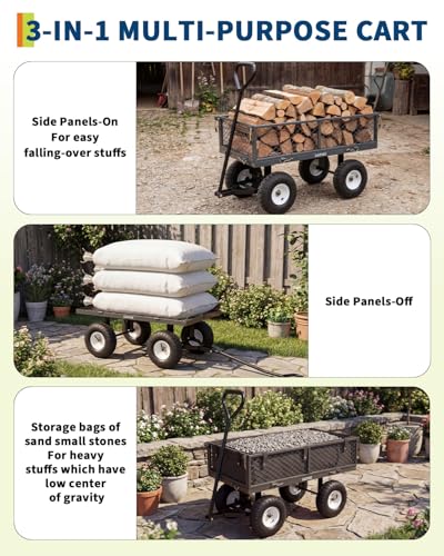 Heavy Duty 400 lbs Garden Cart Wagon – Steel Utility Cart – 10" All-Terrain Pneumatic Tires – Removable Mesh Sides, Waterproof Liner – for Lawn, Yard, Farm, Gardening – Grey, Bunnings - color: Gray