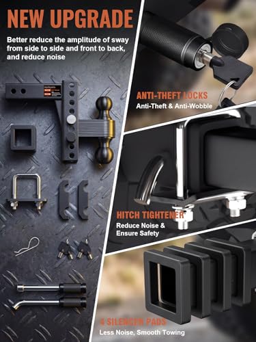 2" Adjustable Trailer Hitch with 2 Lock Pins, 6-Inch Rise/Drop - size: 6.0"