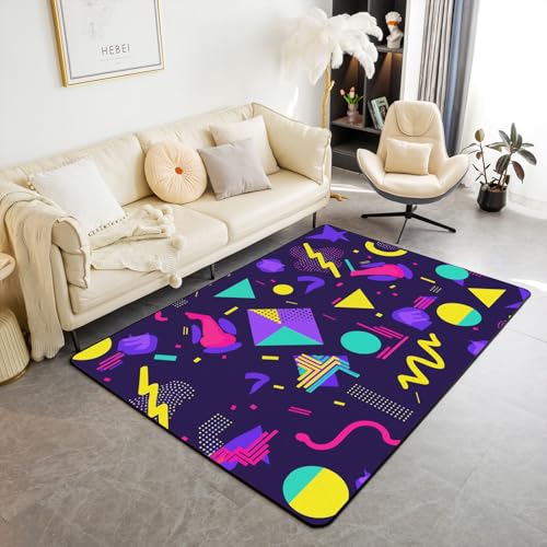 Memphis Area Rug 3x5 Hipster Retro Rug 80s 90s Hip Hop Funky Carpet for Bedside Colorful Pop Art Inspired Watercolor Eighties Memphis Geometrical 80s Non Shedding Decorative Rug - color: Multi 39, size: 3'3" x 4'11" (Rectangular)